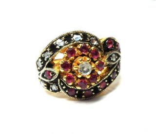 Rose Cut Diamond & Natural Ruby Gold Plated Antique Look Jewelry Ring Size 7.  25 photo