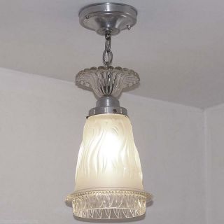 650 Vintage 40 ' S Ceiling Light Lamp Fixture Glass Fixture Hall Kitchen Bath photo