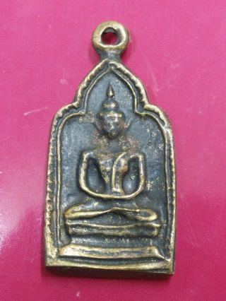 Old Brass Casting Antique Thai Buddhist Wat Phaniangtag Thai Buddha Amulet photo