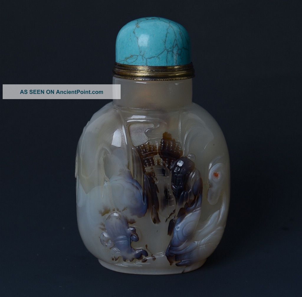 Chinese Elder&landscape Hand Carved Natural Agate Floater Snuff Bottle - Jr10857 Snuff Bottles photo