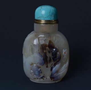 Chinese Elder&landscape Hand Carved Natural Agate Floater Snuff Bottle - Jr10857 photo