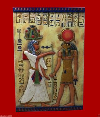 Egyptian Pharaoh King Tut And Horus Wall Plaque Sculpture,  Collectable photo