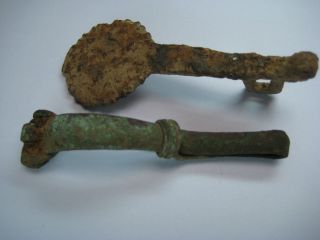Of 2 Ancient Roman Bronze Fibula And Zaklichalka photo