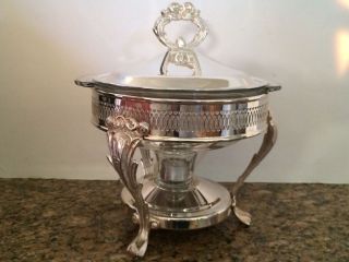 Leonard Silverplated Food Warmer With Removable 1.  5 Qt.  Ovenproof Liner & Candle photo