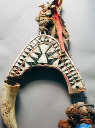 Bidjogo African Animal Head Mask Wood W Horn Raffia Bisagos Gineua Bissau Ethnix photo