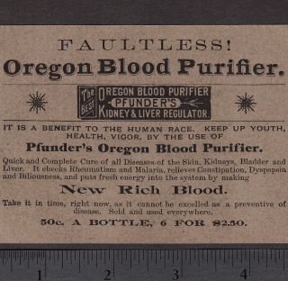 1800s Pfunders Oregon Blood Purifier Kidney Liver Bladder Skin Disease Cure Card photo