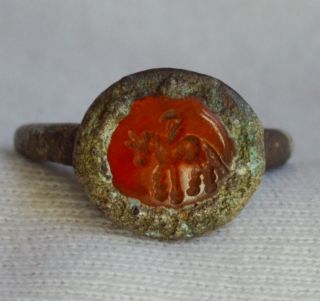 Near Eastern Sassanian Silver Ring With Pegasus Intaglio - 200 Ad photo
