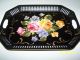 Vintage Tole Reticulated Metal Handpainted Floral Tray Cut Outs Handles 17 In. Toleware photo 1