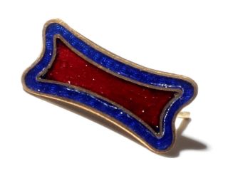 (1) Czech Vintage Art Nouveau Gold Tone Metal Pin Button Glass Blue Red Enamel photo