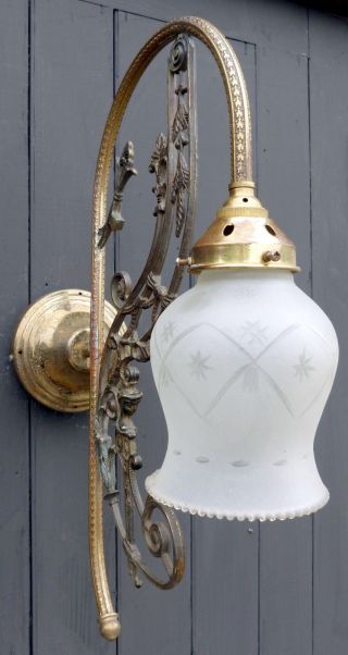 Large Ornate Vintage Wall Light With Lady ' S Face,  Opaque Glass Shade,  Rewired photo