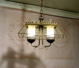 Vintage Brass And Glass Hanging Ceiling Light Chandelier Fixture photo