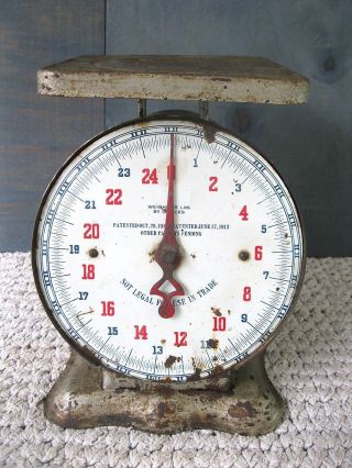 Antique Kitchen Family Scale Vintage 25 Lb Primitive Orig Paint Decoration 1912 photo