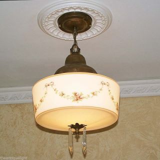 649 Vintage 20s 30s Ceiling Light Lamp Fixture Pendant Re - Wired photo