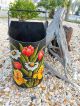 Vintage Tole Painted Coal Scuttle - Signed 