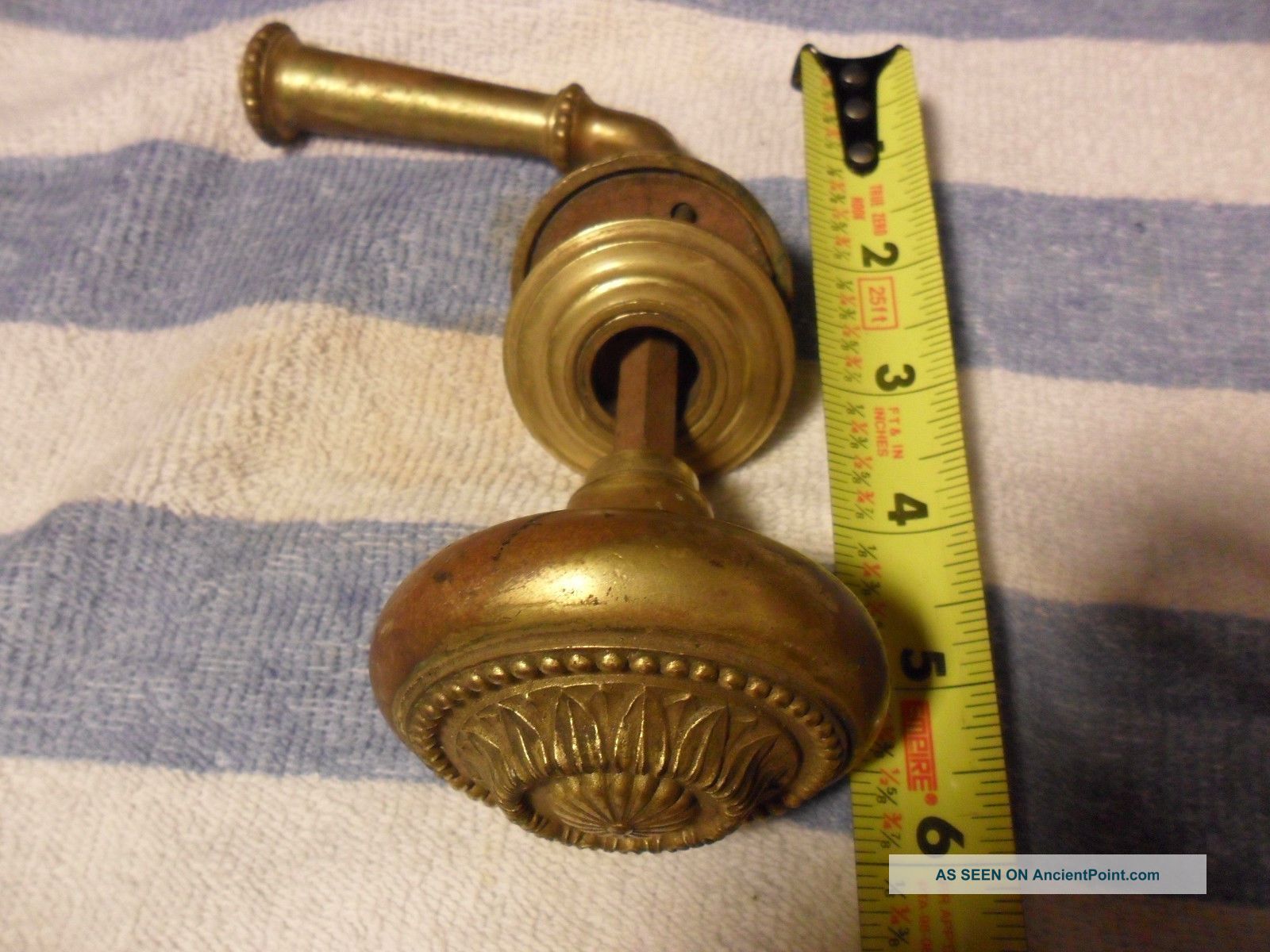 Antique Purple Amethyst Glass Crystal With A Large Brass Door Knob Set
