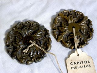 Vintage Drawer Pull / Knocker Back Plates Brass Bronze Raised Relief Nouveau photo