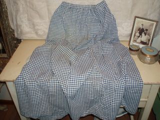 Antique Country Primitive Homespun Blue White Gingham Check Long Apron 19th C photo