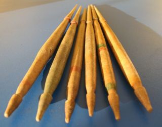 Of 6 Antique Vintage Wooden Spindles For Hand Spinning Wool photo