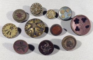 11 Assorted Metal & Fabric Antique Perfume Buttons photo