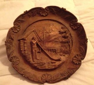 Vintage Schweis Swisse Hand Carved Wooden Plaque,  Switzerland Mountains photo
