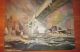 Antique P.  Carafeno Tug Boat Bay Scene Oil Painting, Other photo 1