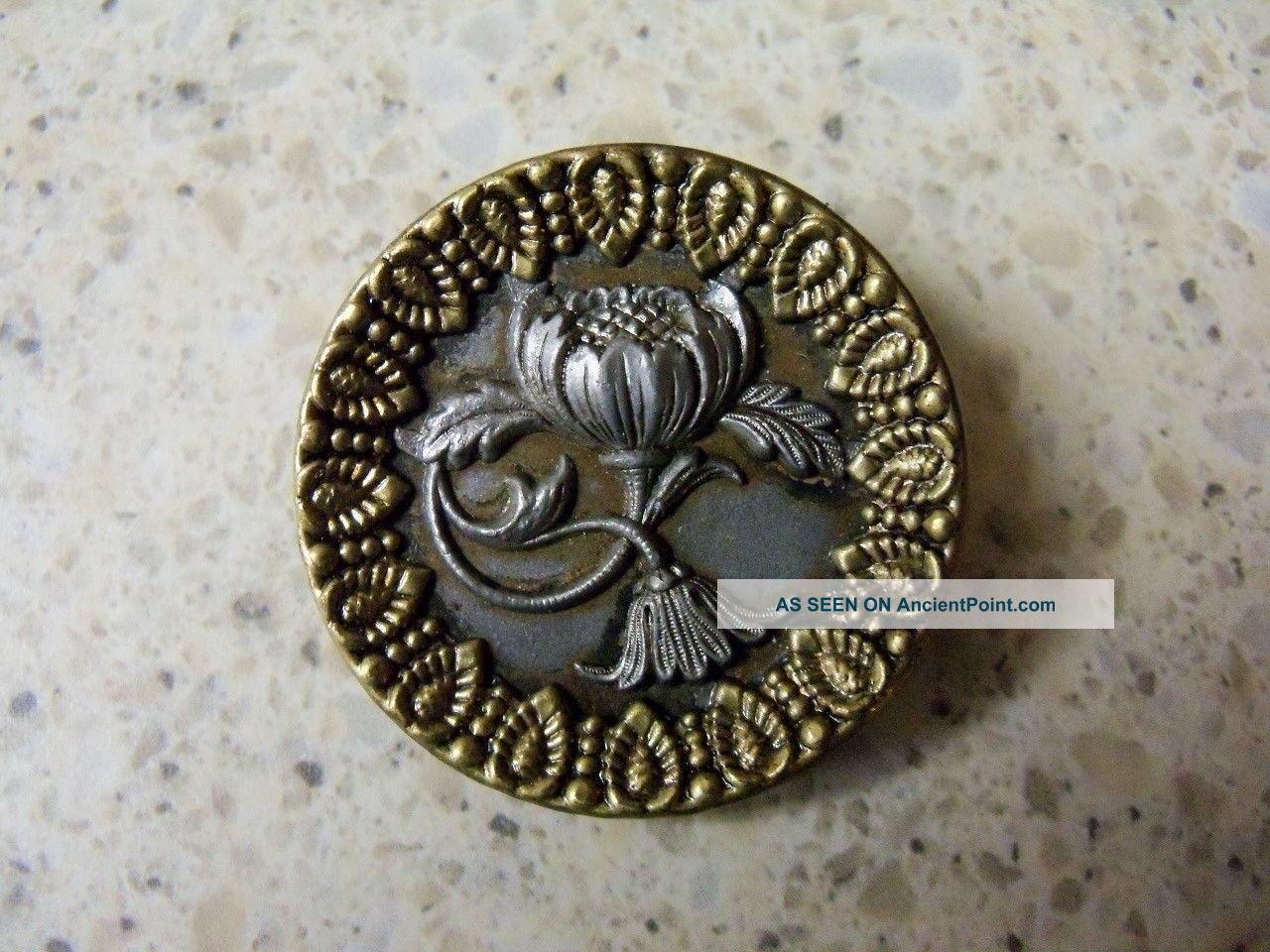Antique Sewing Button 2 Piece Steel And Brass - Chrysanthemum Buttons photo