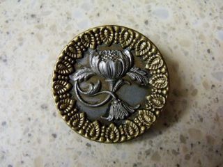 Antique Sewing Button 2 Piece Steel And Brass - Chrysanthemum photo