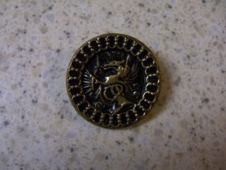 Antique Sewing Button 2 Piece Brass With Wire Shank - Helmet W/crest On Top photo