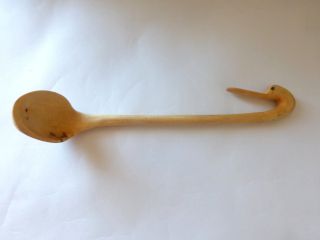 Vintage Primitive Old? Antique Handmade Wooden Wood Bowl Ladle Spoon Duck Head photo
