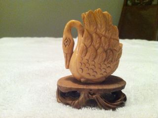 Netsuke,  Swan On Stand,  Ivory Colored,  Hand Carved photo