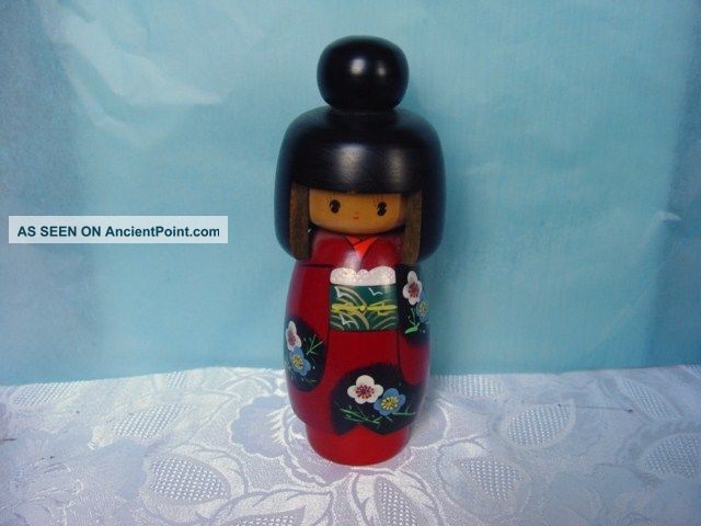 Vintage Japanese Handpainted Kokeshi Doll - Large Red Floral Kimono Other photo