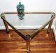 Vintage Mid Century Hollywood Baughman Style Brass & Glass Rolling Corner Table Post-1950 photo 4