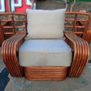 Mid - Century Paul Frankl 6 Strand Square Pretzel Rattan Armchair photo