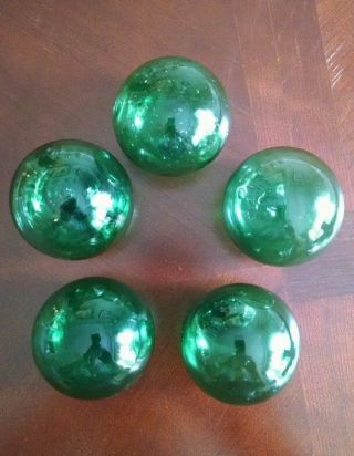 5 Forest Green Hand Blown Antique Glass Bouys photo
