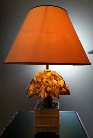 Rare Vintage Lemon Tree Chic Table Lamp Ceramic Hollywood Regency Style Era photo
