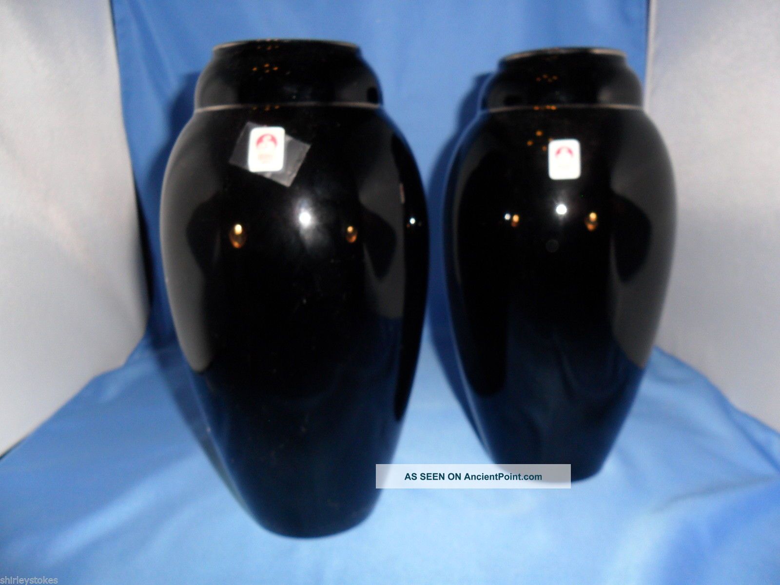 Pr Art Deco Nwt Match Elegant Urn Vases Sasaki Black Glass