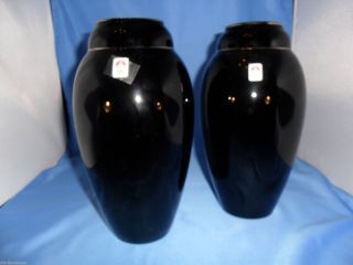 Pr Art Deco Nwt Match Elegant Urn Vases Sasaki Black Glass Amethyst Silver Bands photo