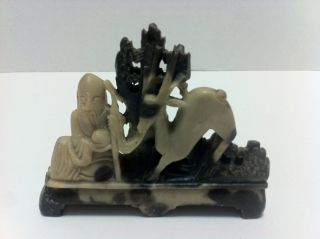 Chinese Soapstone Elders And Deer Carving photo