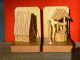 B2343 Canadian Carved Wood Bookends Signed P.  E Caron Carved Figures photo 1