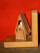 B2343 Canadian Carved Wood Bookends Signed P.  E Caron Carved Figures photo 3