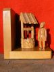 B2343 Canadian Carved Wood Bookends Signed P.  E Caron Carved Figures photo 7