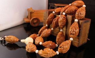 Olive Nut Carving Art Prayer Beads Mala Worry 18 Luohan Arhats Necklace Bracelet photo
