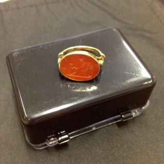 Ancient Roman Ring,  Intaglio & Gold Made,  A Satyr Chasing A Nymph,  18th Century photo