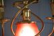 Art Deco Ruby Starburst Spiral Tube Brass Gas Hanging Ceiling Fixture Lamp Vtg Chandeliers, Fixtures, Sconces photo 2