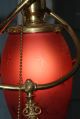 Art Deco Ruby Starburst Spiral Tube Brass Gas Hanging Ceiling Fixture Lamp Vtg Chandeliers, Fixtures, Sconces photo 5
