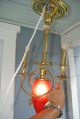 Art Deco Ruby Starburst Spiral Tube Brass Gas Hanging Ceiling Fixture Lamp Vtg Chandeliers, Fixtures, Sconces photo 7