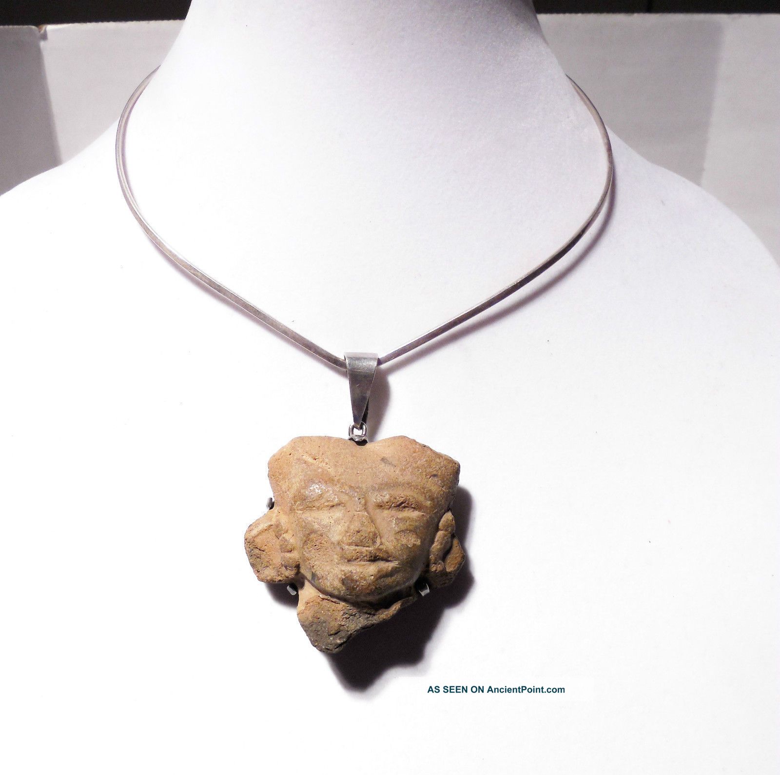 Pre Columbian Pendant Pottery Fragment Authentic Sterling Silver Mounting The Americas photo