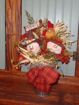Primitive Fall Shelf Sitter Pilgrim Indian Turkey Tin Can photo