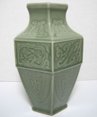 Antique Chinese Porcelain Celadon Hexagonal Vase photo
