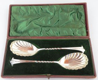 Antique 1853 Atkin Bros Fine Sterling Silver Serving Spoons,  Box photo